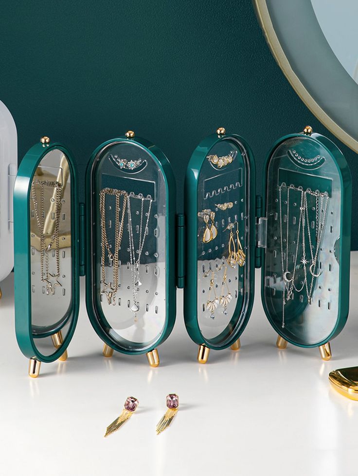 🌟✨ Elegant Foldable Jewelry Organizer with Mirror 💎 | Luxe Travel & Home Storage