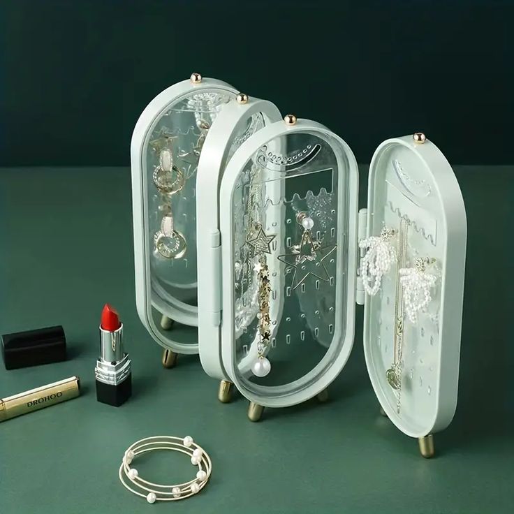 🌟✨ Elegant Foldable Jewelry Organizer with Mirror 💎 | Luxe Travel & Home Storage