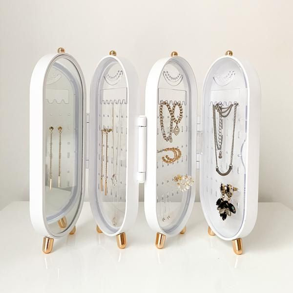 🌟✨ Elegant Foldable Jewelry Organizer with Mirror 💎 | Luxe Travel & Home Storage