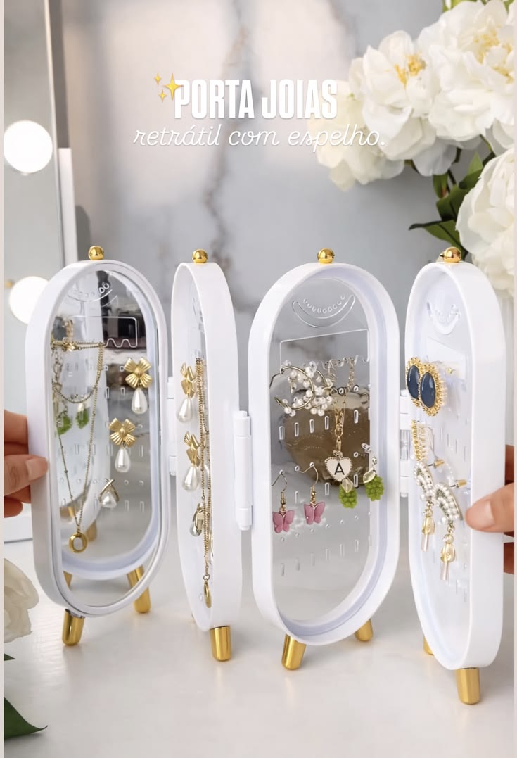 🌟✨ Elegant Foldable Jewelry Organizer with Mirror 💎 | Luxe Travel & Home Storage