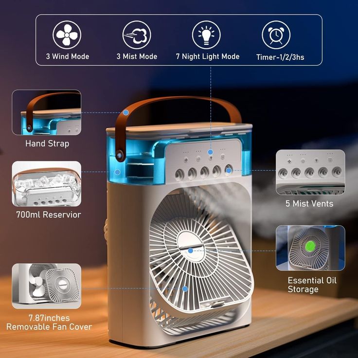 ✨ Compact 5-in-1 Air Cooler ❄️💨 – Ice Tray & LED Magic 🌟